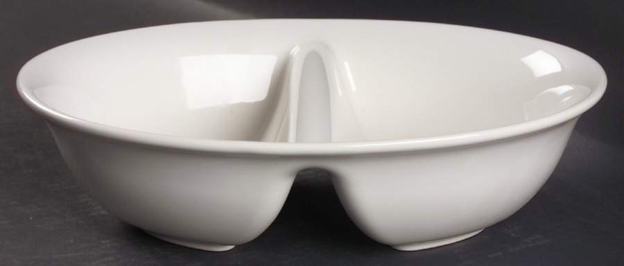 Acadia White 10" Oval Divided Vegetable Bowl by Pfaltzgraff-1