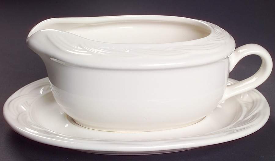 Acadia White Gravy Boat & Underplate by Pfaltzgraff-1