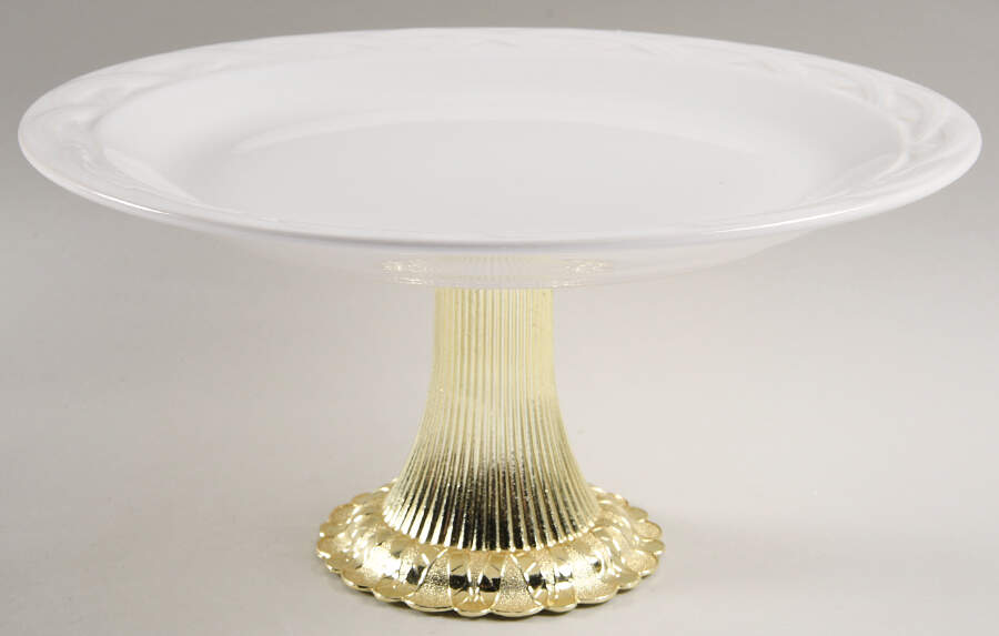Acadia White Cake Stand with 4"-5" Metal Pedestal  Hc by Pfaltzgraff-1