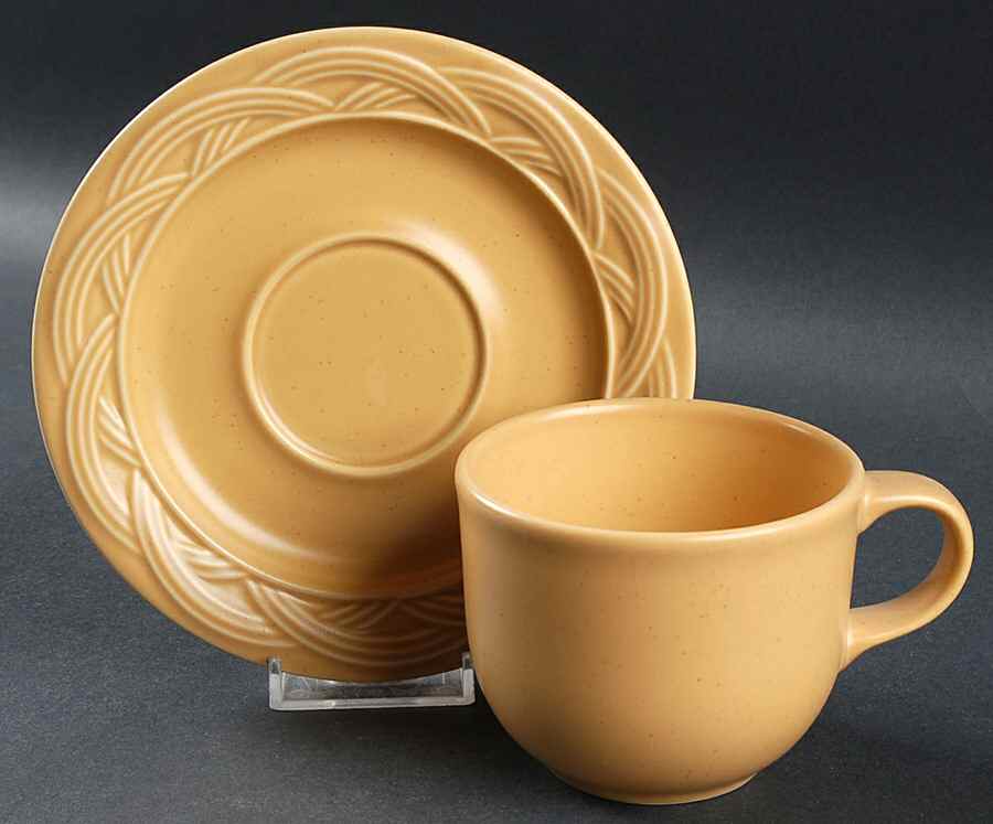 Acadia Wheat Gold Flat Cup & Saucer Set by Pfaltzgraff-1