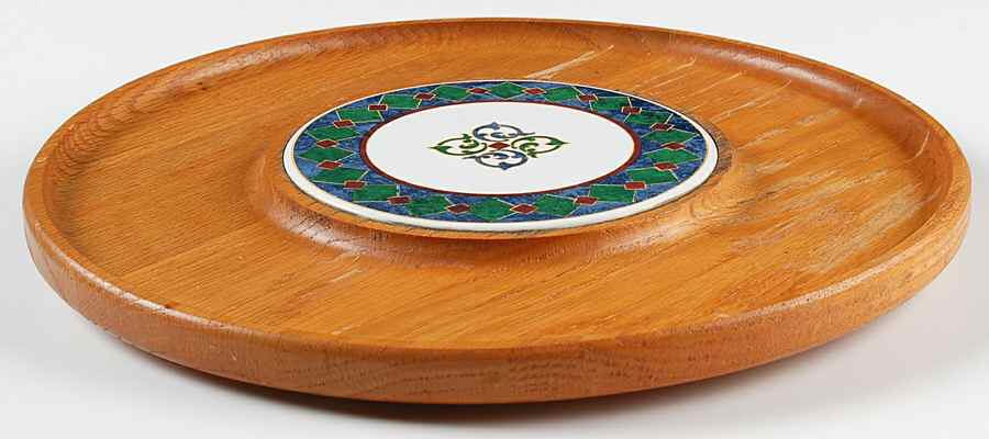 Amalfi Classic Wood Lazy Susan with China Tile by Pfaltzgraff-1