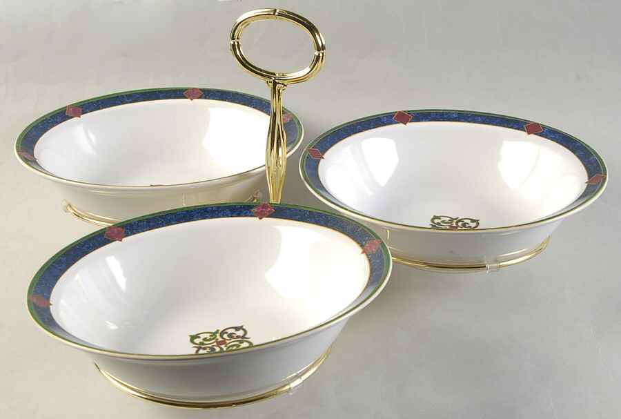 Amalfi Classic 7" x 12" 3-Part Relish & Metal Stand (CERC) HC by Pfaltzgraff-1