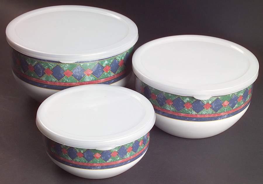 Amalfi Mediterranean 3 Pc Metal Bowl & Plastic Lid (5 3/4", 7", 7 3/4") by Pfaltzgraff-1
