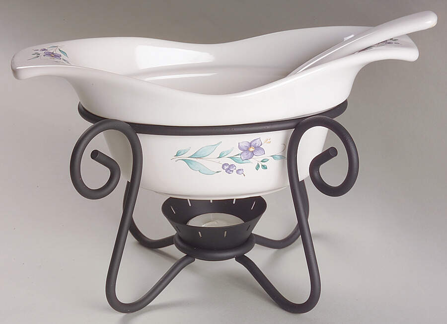 April Gravy Server & Ladle & Metal Stand by Pfaltzgraff-1