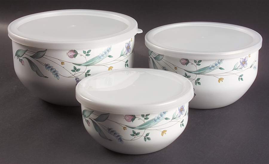 April (3 Piece) Metal Bowl W/Plastic Lids (5", 6", 7") by Pfaltzgraff-1