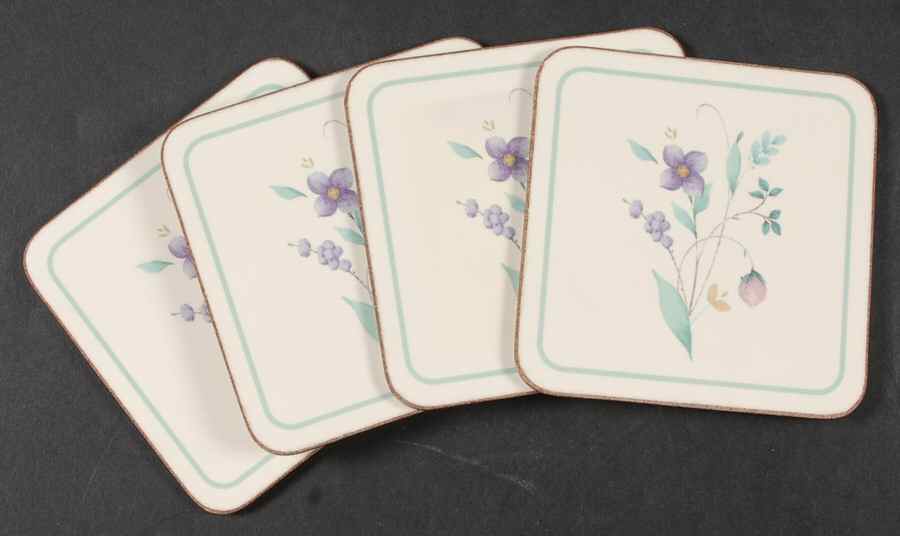 April (4 Pc) Cork Back Square Coaster Set by Pfaltzgraff-1
