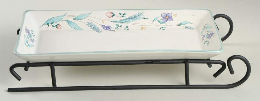 April Sled Server-11" Rectangular Tray W/Iron Sled Stand by Pfaltzgraff-1