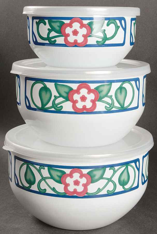 Arbor Vine 3 Pc Metal Bowl & Plastic Lid (5 3/4", 7", 7 3/4") by Pfaltzgraff-1
