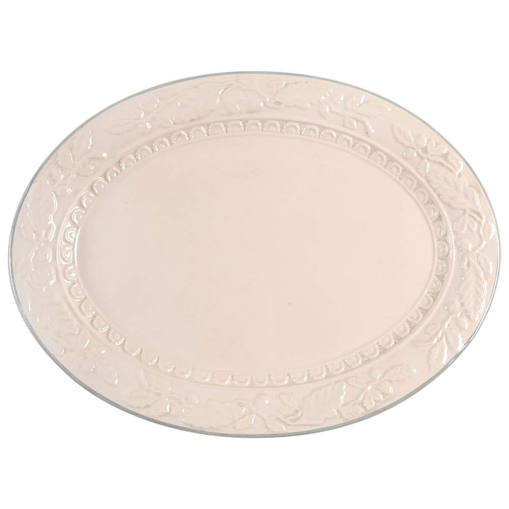 Aura Pink 18" Embossed Oval Serving Platter by Pfaltzgraff-1