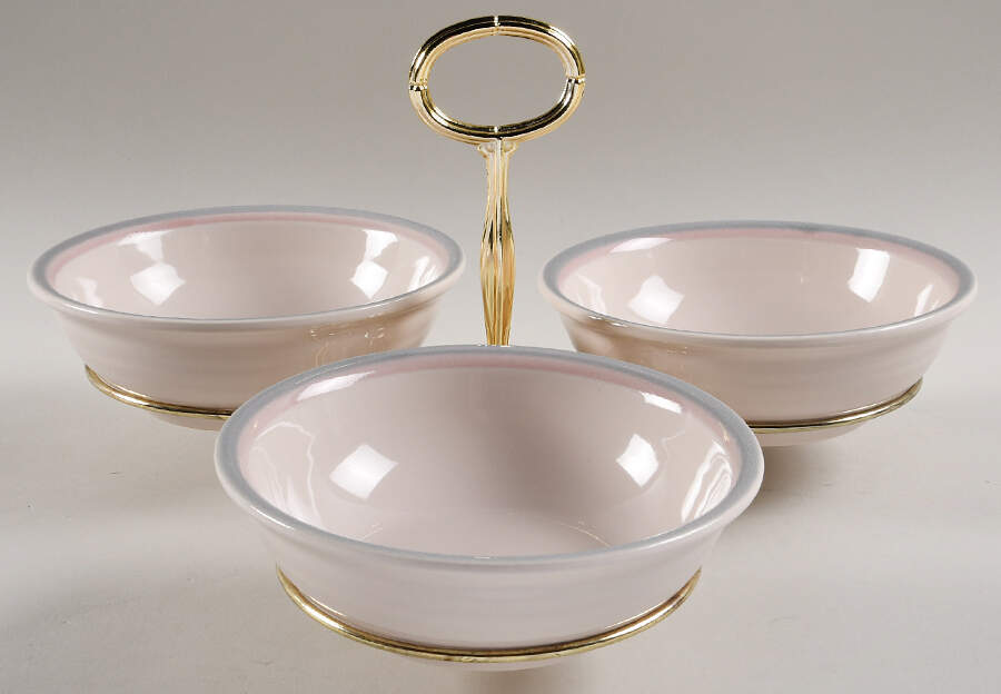 Aura Pink 7" x 12" 3-Part Relish & Metal Stand (CERC) HC by Pfaltzgraff-1