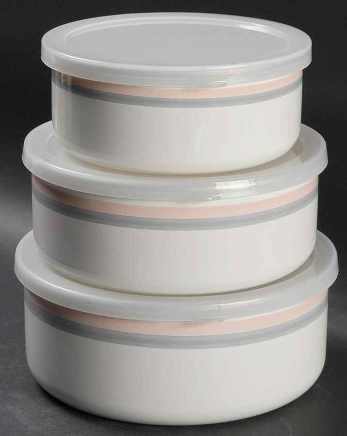 Aura Pink (3 Piece) Metal Bowl W/Plastic Lids (5", 6", 7") by Pfaltzgraff-1