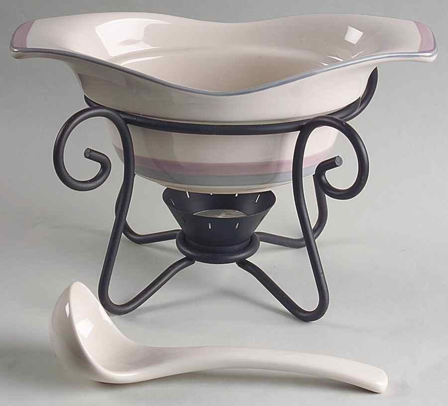 Aura Pink Gravy Server & Ladle & Metal Stand by Pfaltzgraff-1