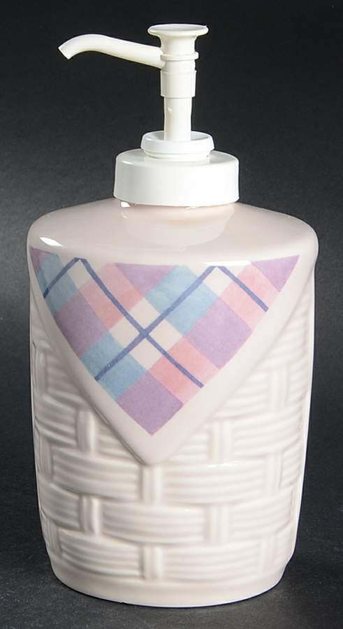 Aura Pink Basketweave Lotion Dispenser by Pfaltzgraff-1