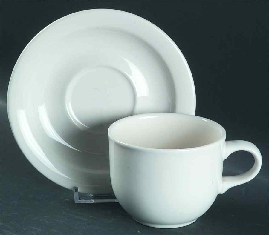 Basic White Flat Cup & Saucer Set by Pfaltzgraff-1