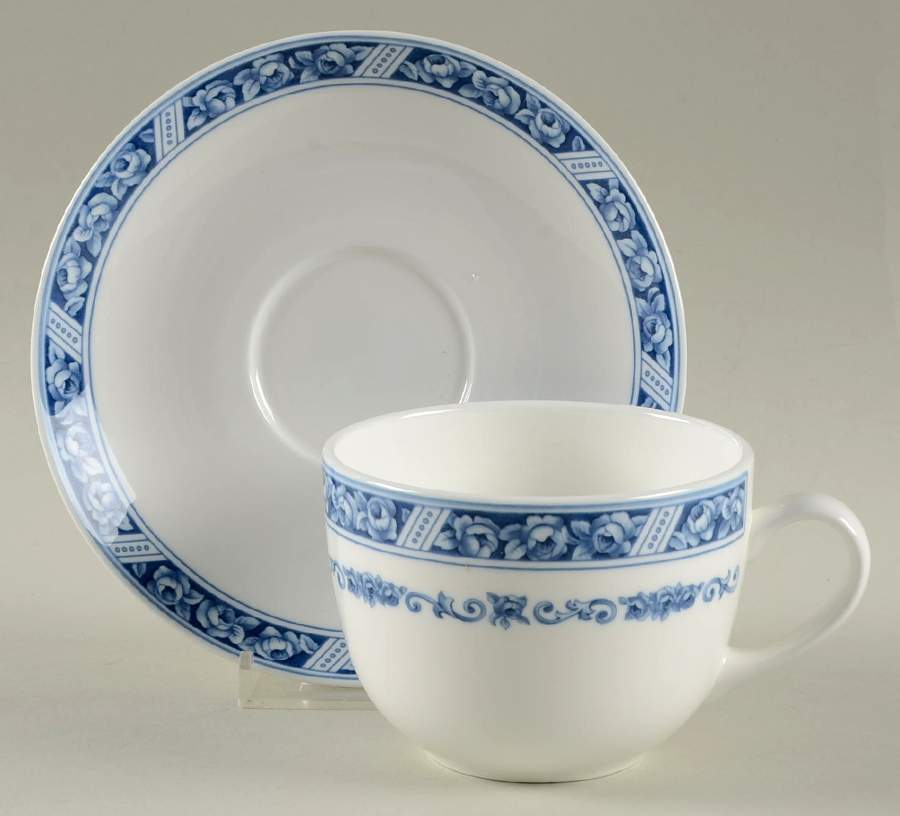 Blue Organdy Flat Cup & Saucer Set by Pfaltzgraff-1