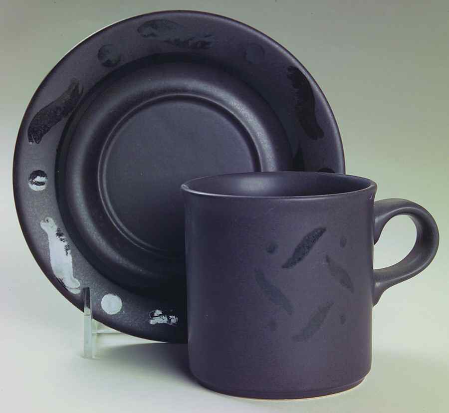 Black Pinwheels Flat Cup & Saucer Set by Pfaltzgraff-1