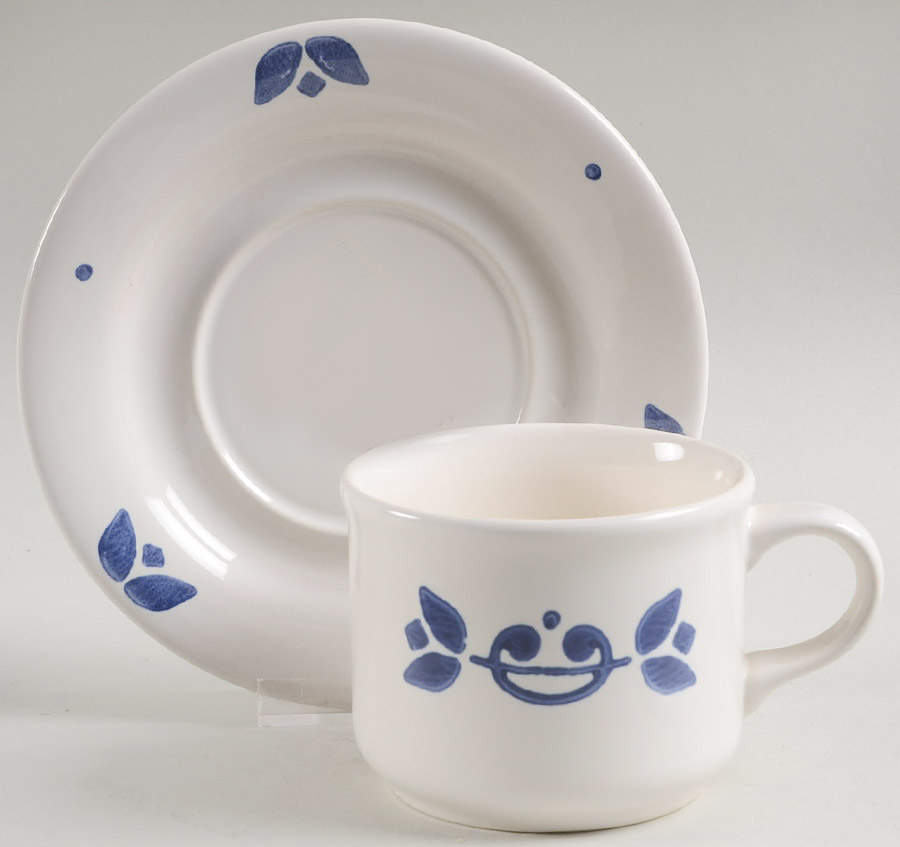 Blue Tulip Flat Cup & Saucer Set by Pfaltzgraff-1