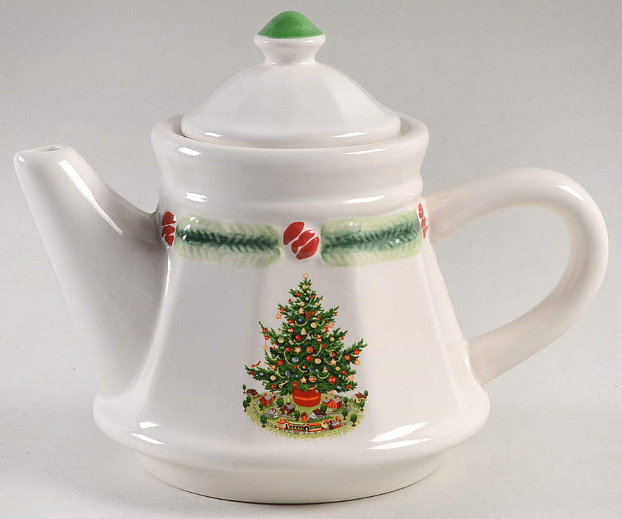 Christmas Heritage Sculpted Teapot for Individual Teapot & Lid w/Cup by Pfaltzgraff-1