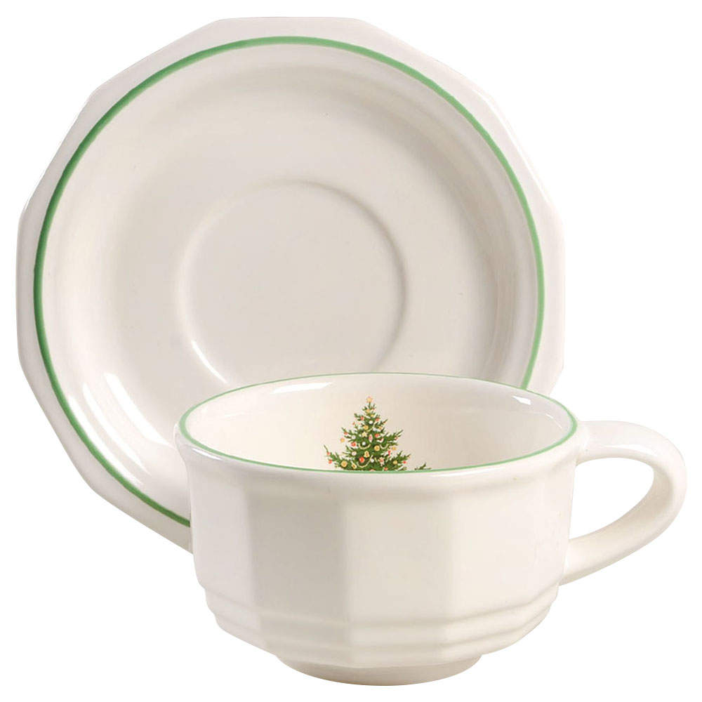 Christmas Heritage Flat Cup & Saucer Set by Pfaltzgraff-1