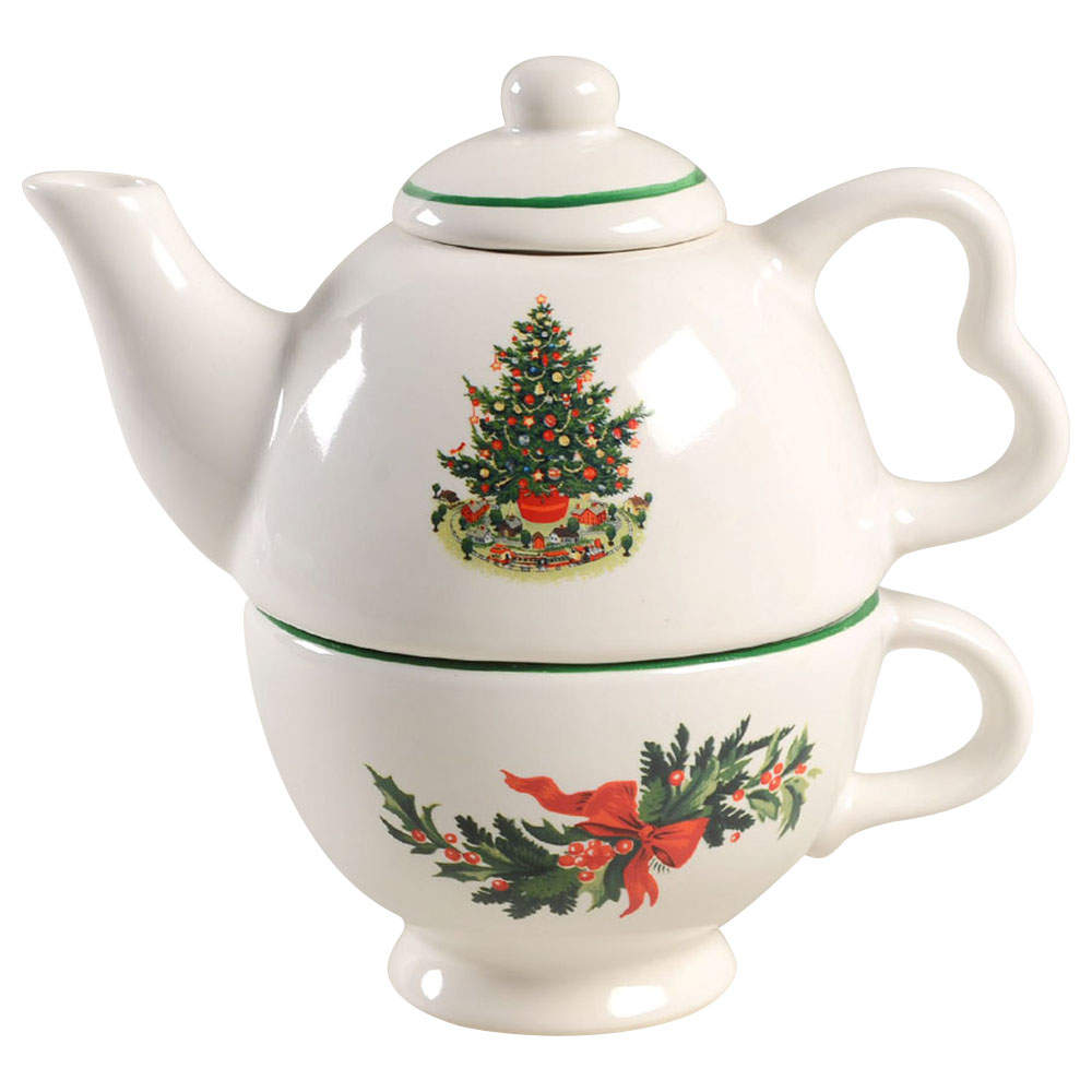 Christmas Heritage Individual Teapot & Lid with Cup by Pfaltzgraff-1