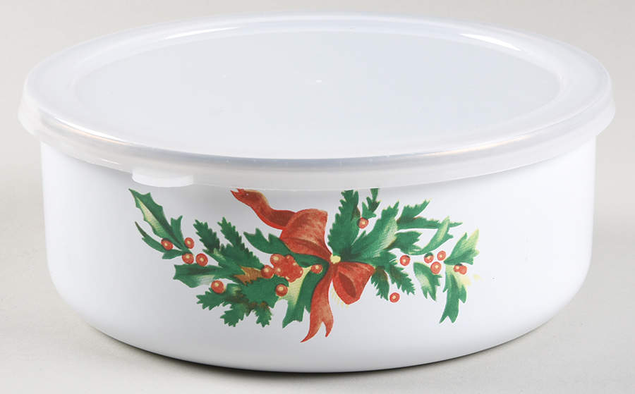 Christmas Heritage 6 5/8" Metal Bowl W/Plastic Lid by Pfaltzgraff-1