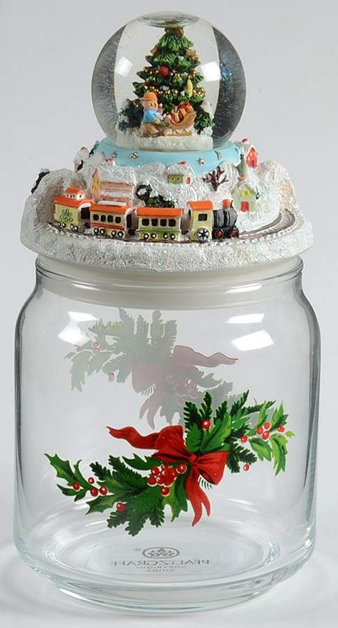 Christmas Heritage Glass Candy Jar & Snowglobe Lid by Pfaltzgraff-1