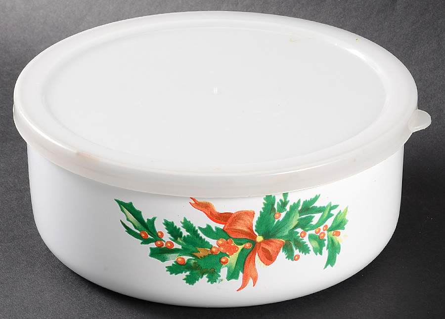 Christmas Heritage 71/4" Metal Bowl W/Plastic Lid by Pfaltzgraff-1