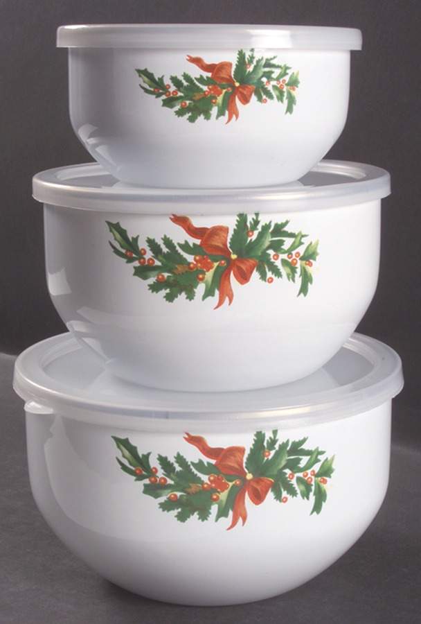 Christmas Heritage (3 Pc) Metal Bowl Set & Lid (5 3/4",7",7 3/4") by Pfaltzgraff-1