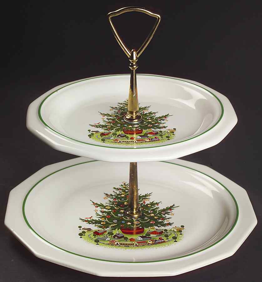 Christmas Heritage 2-Tiered Serving Tray (Dinner & Luncheon Plates) by Pfaltzgraff-1