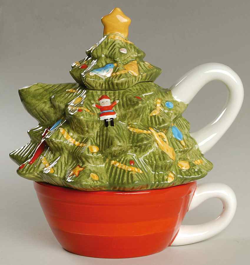 Christmas Heritage Sculpted Individual Teapot with Cup by Pfaltzgraff-1