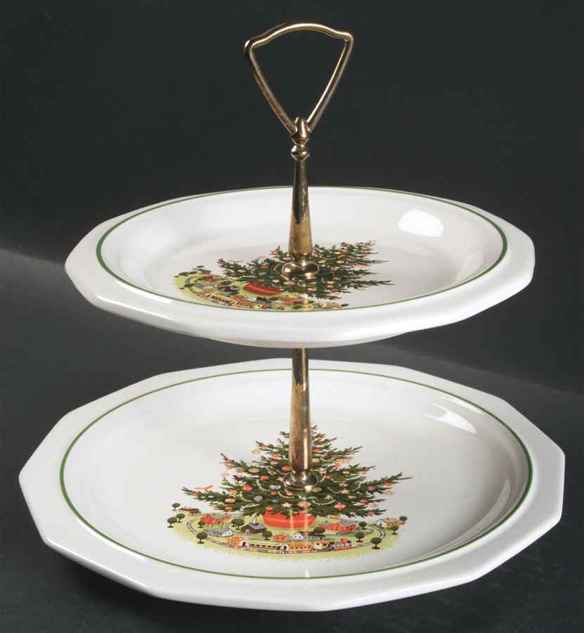 Christmas Heritage 2 Tiered Serving Tray (Dinner & Salad Plate) by Pfaltzgraff-1