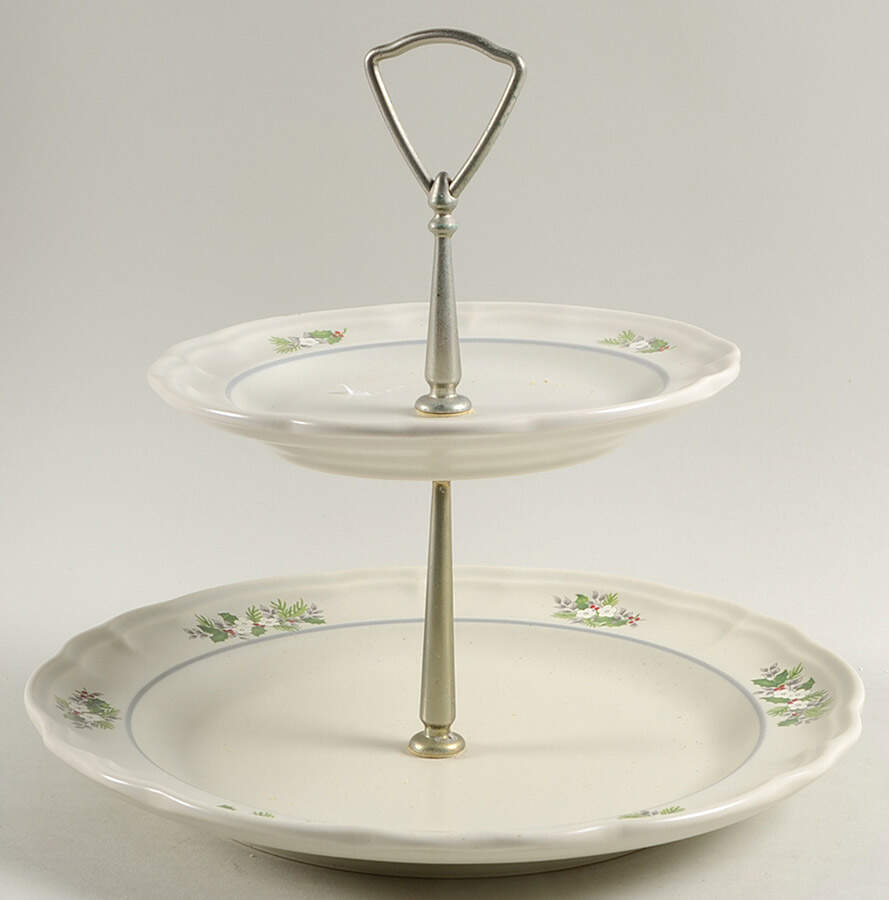 Christmas Heirloom 2 Tiered Serving Tray (Dinner & Salad Plate) by Pfaltzgraff-1