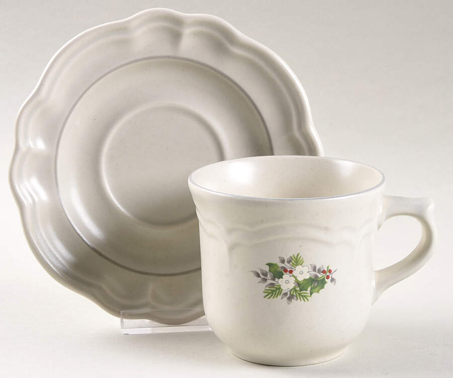 Christmas Heirloom Flat Cup & Saucer Set by Pfaltzgraff-1