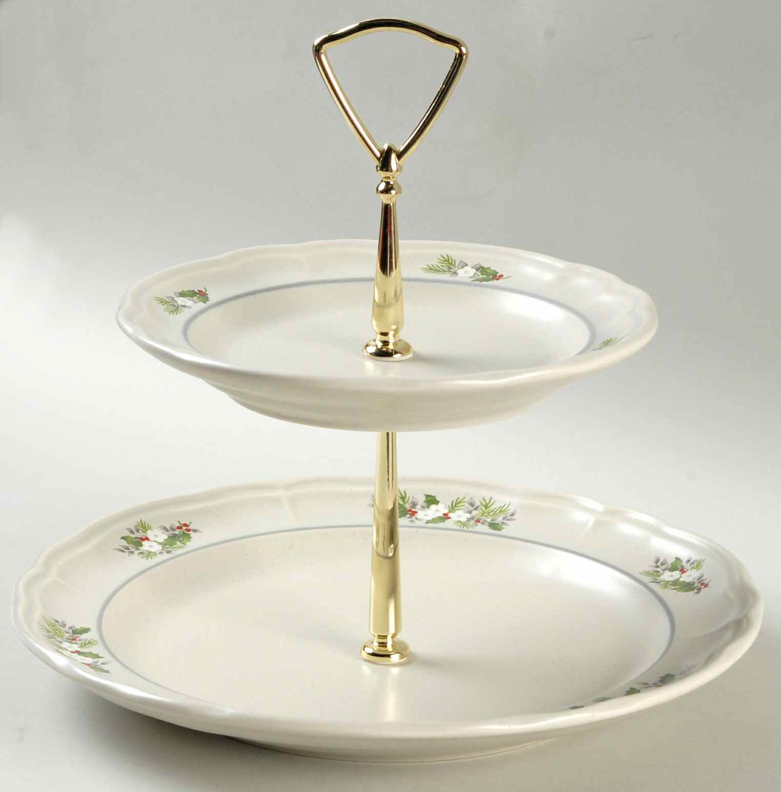 Christmas Heirloom 2 Tiered Serving Tray (Dinner & Salad Plate) by Pfaltzgraff-1