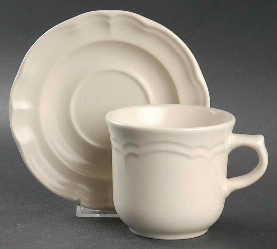 Color Medley Buff Matte Flat Cup & Saucer Set by Pfaltzgraff-1