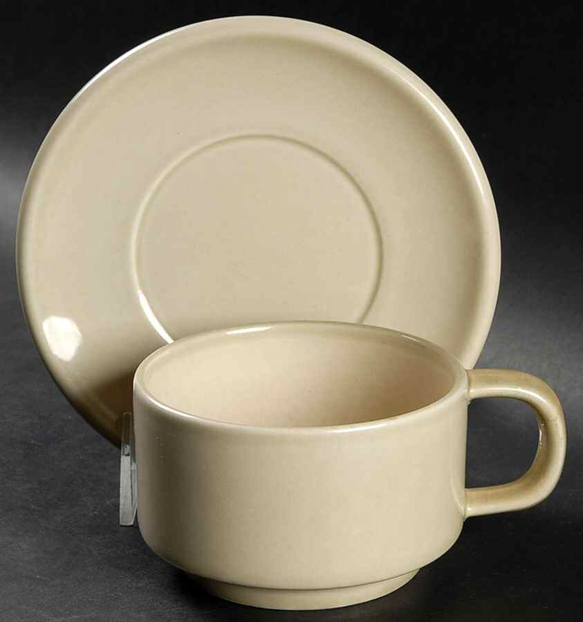Compatibles Oatmeal Flat Cup & Saucer Set by Pfaltzgraff-1
