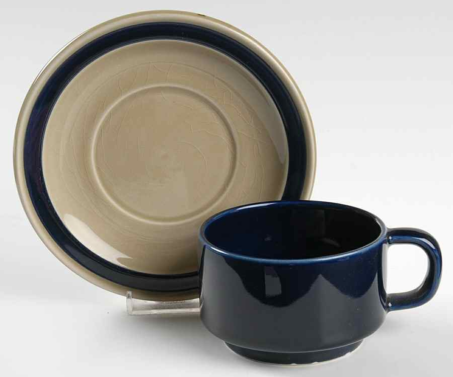 Compatibles Oatmeal and Blueberry Flat Cup & Saucer Set by Pfaltzgraff-1