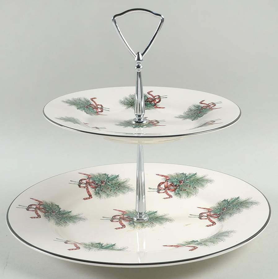 Farmers Market Holiday Greetings 2 Tiered Serving Tray (Dinner & Salad Plate) by Pfaltzgraff-1