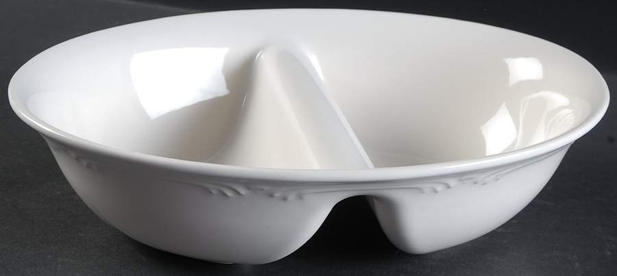 Filigree 10" Oval Divided Vegetable Bowl by Pfaltzgraff-1