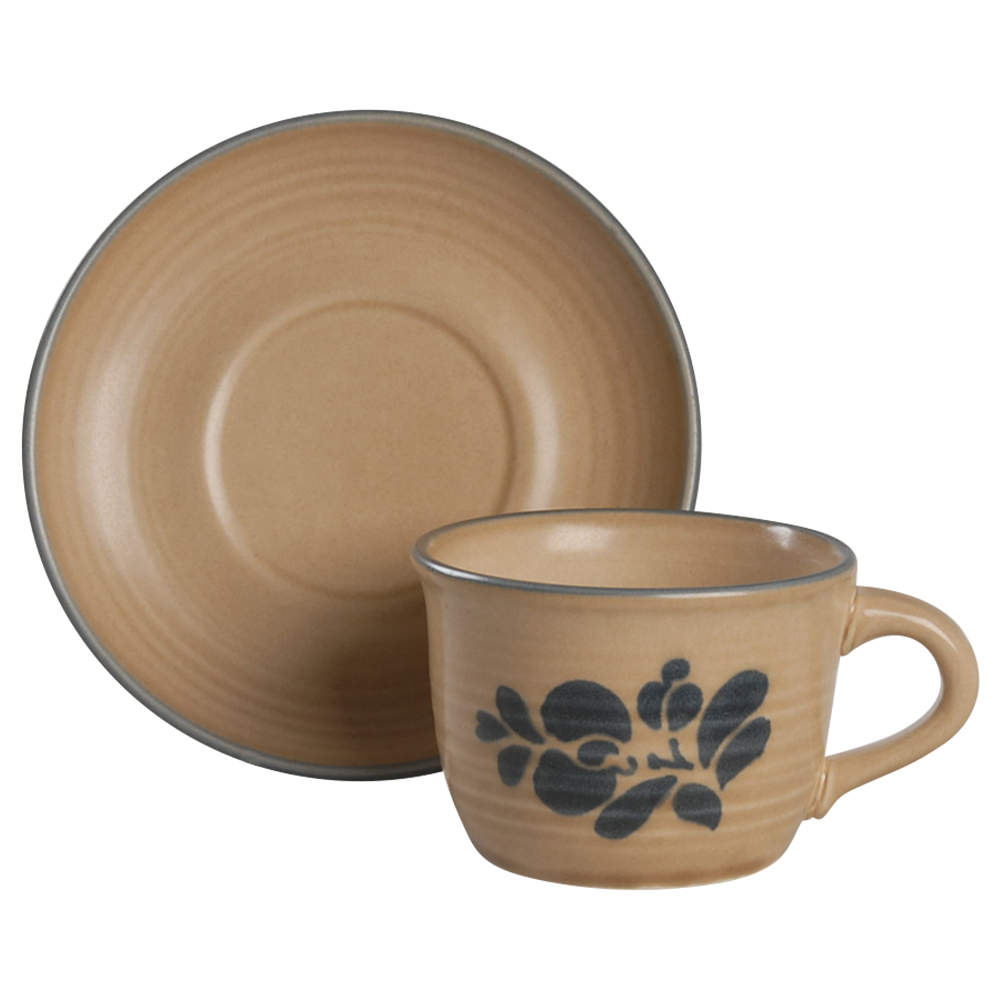 Folk Art Flat Cup & Saucer Set by Pfaltzgraff-1