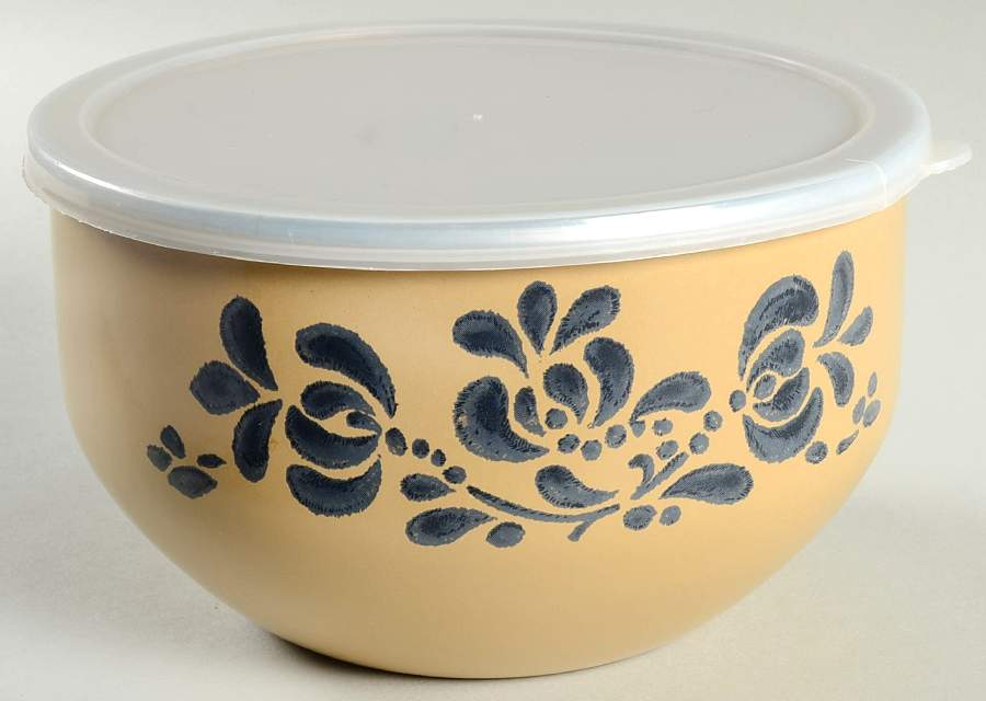 Folk Art 7 3/4" Metal Bowl W/Plastic Lid by Pfaltzgraff-1