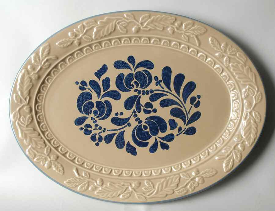 Folk Art 18" Embossed Oval Serving Platter by Pfaltzgraff-1