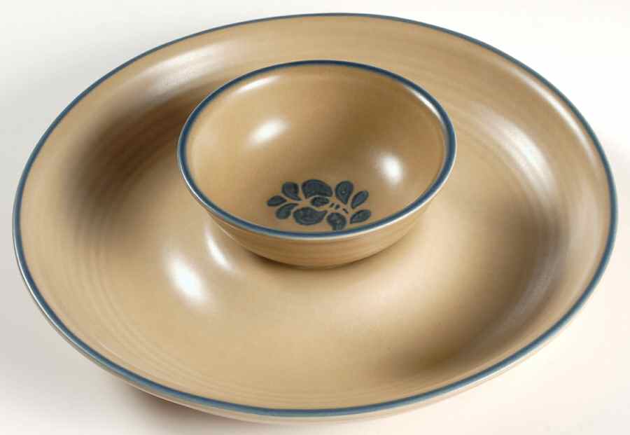 Folk Art Chip/Dip Set (Uses Fruit Bowl) by Pfaltzgraff-1