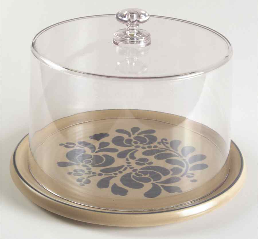 Folk Art Cheese Dish & Plastic Dome by Pfaltzgraff-1