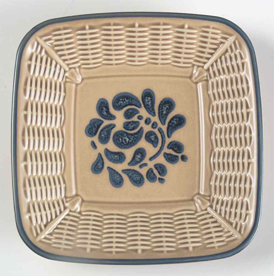 Folk Art Open Candy Dish with Wicker Trim by Pfaltzgraff-1