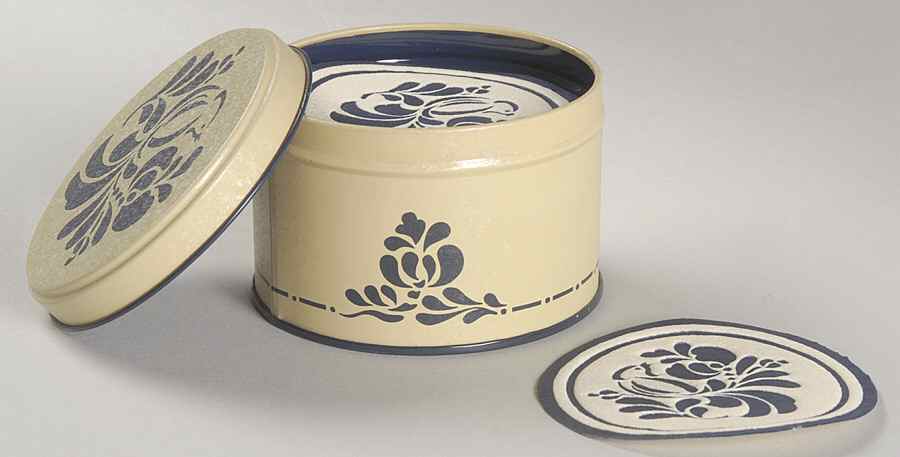 Folk Art Paper Coasters with Round Metal Box by Pfaltzgraff-1