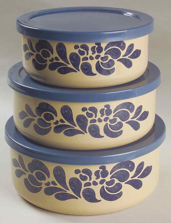 Folk Art (3 Piece) Metal Bowl W/Plastic Lids (5", 6", 7") by Pfaltzgraff-1