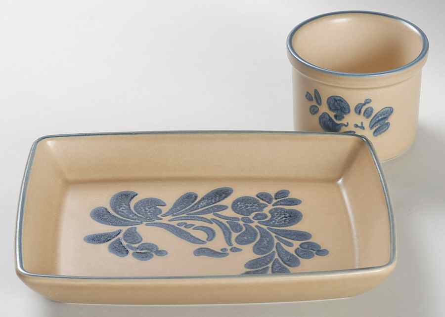 Folk Art Individual Dipper Set (Bowl and Tray) by Pfaltzgraff-1