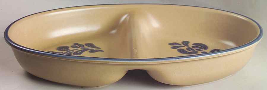 Folk Art 12" Oval Divided Vegetable Bowl by Pfaltzgraff-1