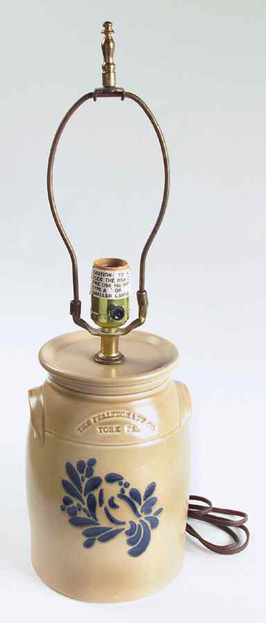 Folk Art Large Crock Lamp No Shade by Pfaltzgraff-1
